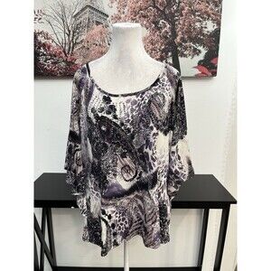 Dressbarn Women’s Top Blouse Size XL Paisley With Sequin  Details Dolman Sleeve